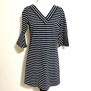 Skies Are Blue Fluted Sleeve Nautical Striped Dress S